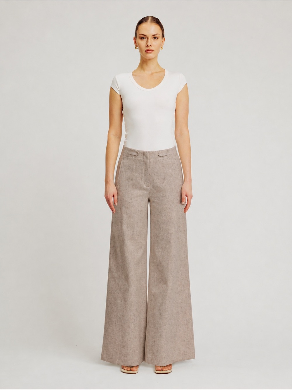 Torn by Ronny Kobo Neutral Taupe Wide-Leg High-Rise Pants